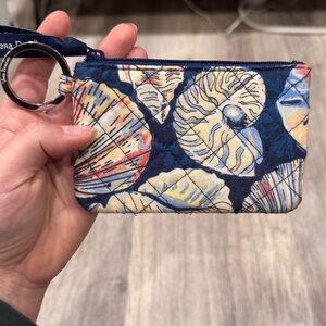 Vera Bradley Seashell Print Quilted Coin Pouch Keychain Wallet Blue Coastal
